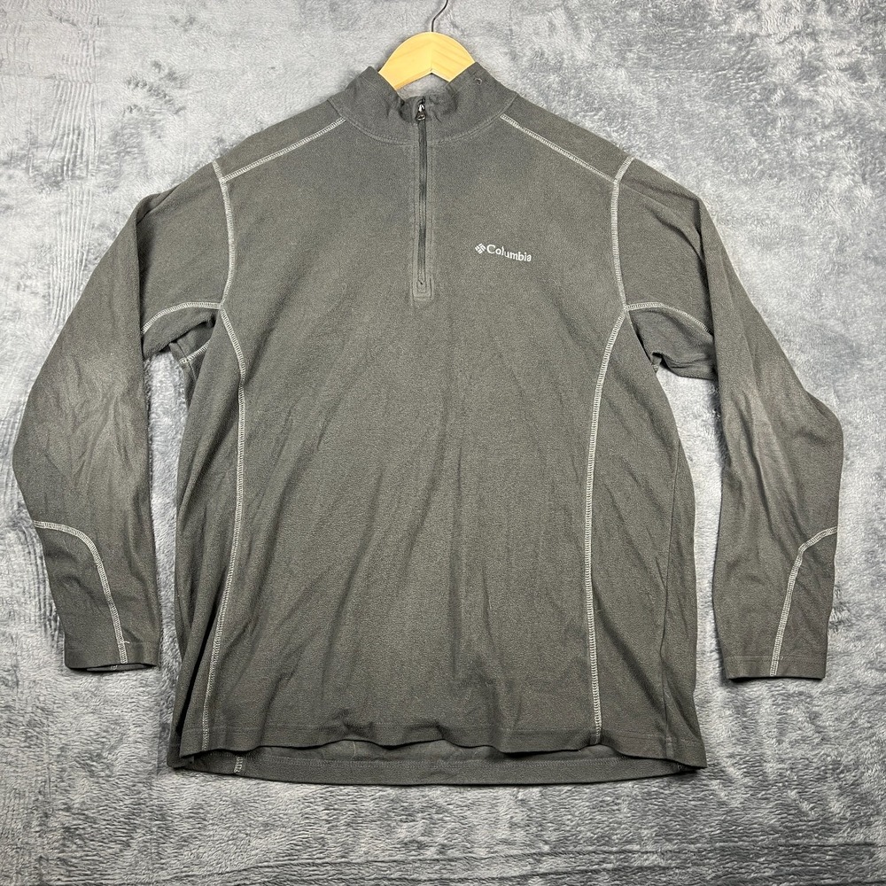 Columbia Sportswear Fleece Sweatshirt Mens L Charcoal Gray Mock Neck Quarter Zip
